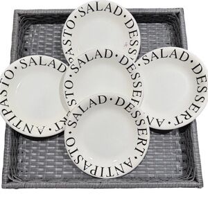 5 - Quadrifoglio Antipasto Salad Dessert 8" Ceramic Plates Set White Black Italy